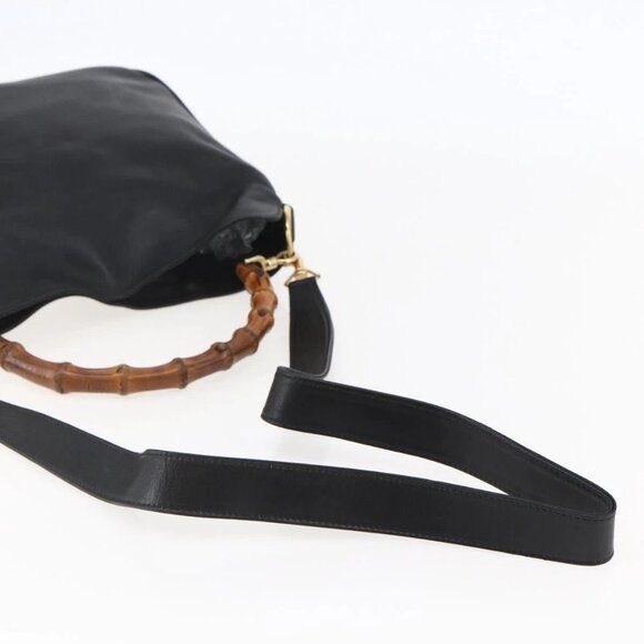 GUCCI Bamboo Shoulder Bag Leather 2way Black Gold - Picture 5 of 16